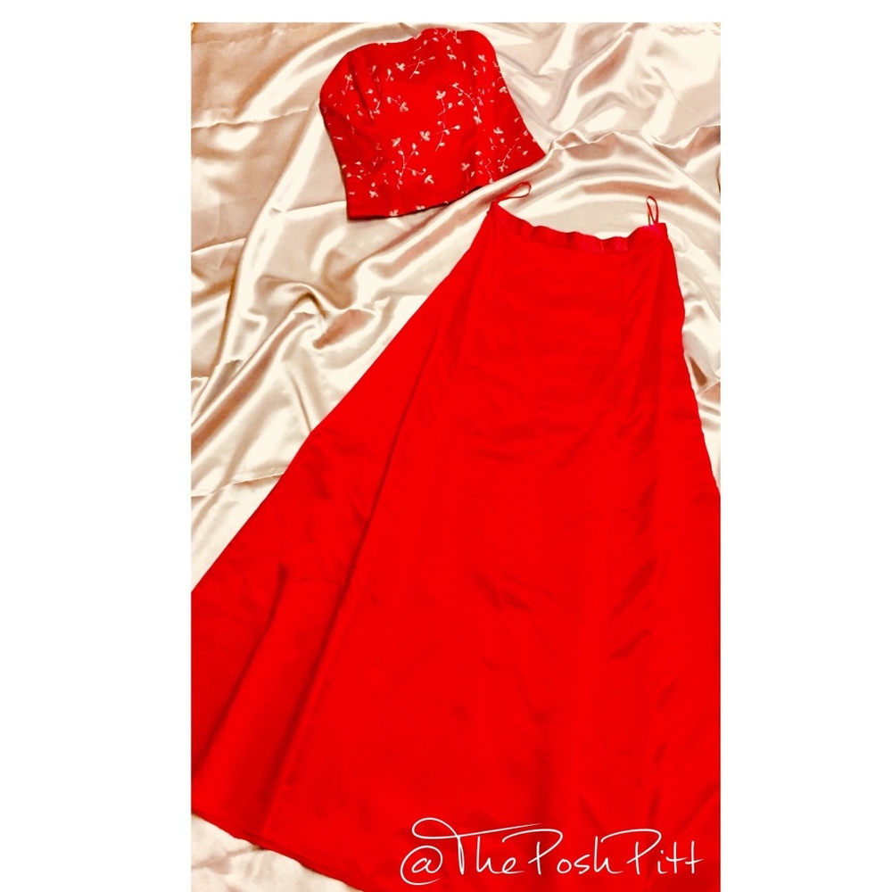 Jessica McClintock 2-Piece Red Strapless Gown